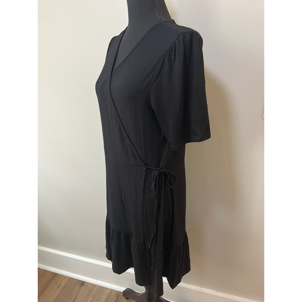 ASOS Tall Black Wrap Mini Dress Ruffle Hem Short Sleeve V-Neck Size US 10 - Picture 6 of 10
